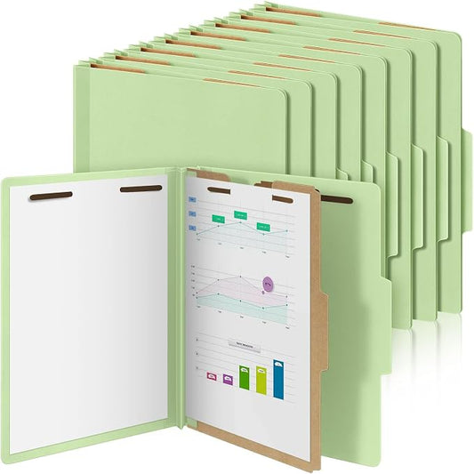 AmazingSpark 24 Pcs Classification Folder Letter Size Bulk 1 Divider Pressboard File Folder with Expansion 2 Prong Fastener Heavy Duty Office File Organizer for School Medical Document(Light Green) by Unknown