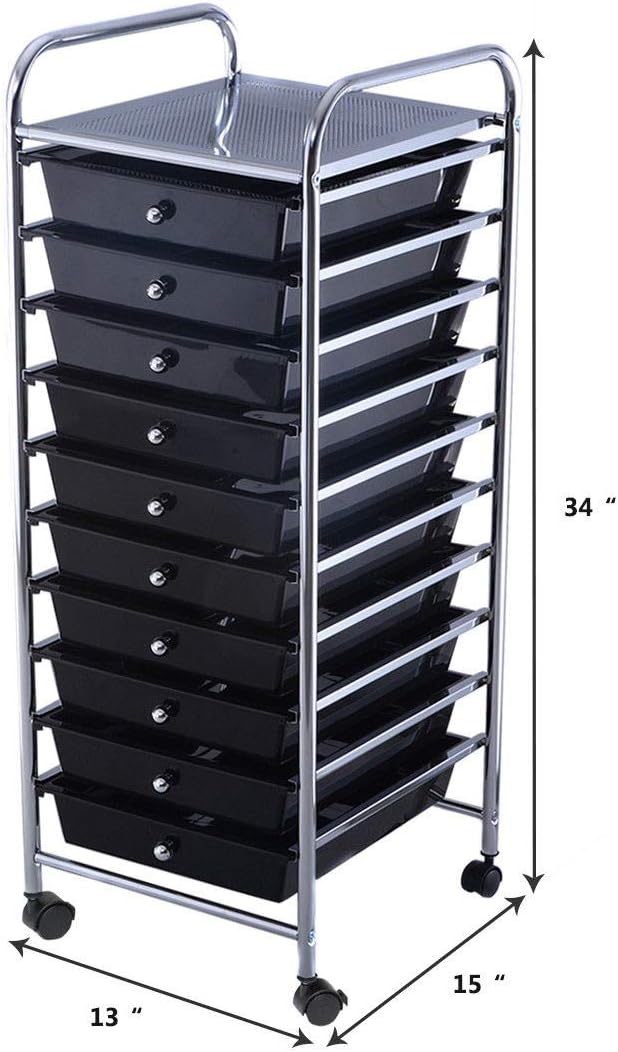 Giantex 10 Drawer Rolling Storage Cart Scrapbook Paper Office School Organizer (Black) - Image 3