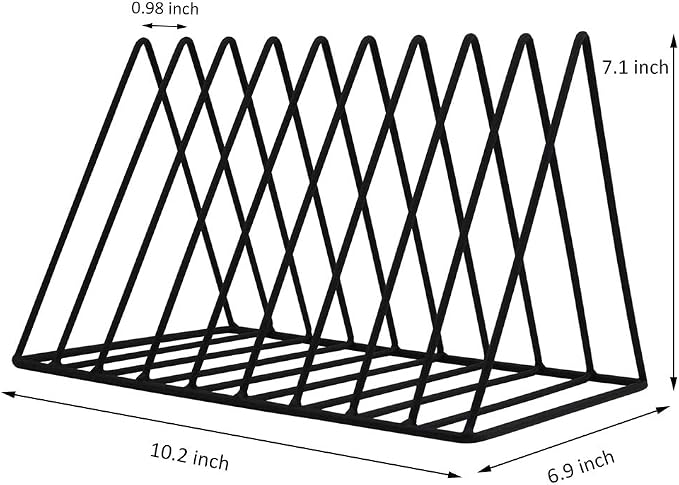9 Slot Magazine Rack Book Record Holder, Desktop Iron Storage Rack Bookshelf Multifunction Triangle File Organizer Sorter for Decor Home Office, Black Pack of 2 - Image 4