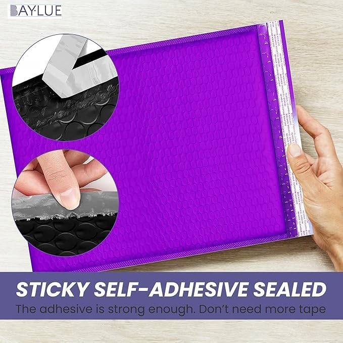 Purple Bubble Mailers 12.5x19, Self Seal Poly Padded Envelopes #6, 100 Pack - Image 3