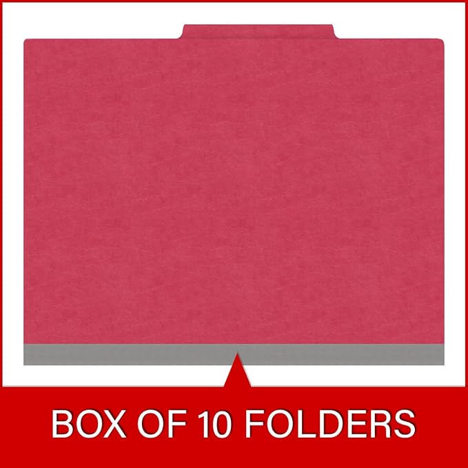 Heavy Duty End Tab Color Folders, 2/5 Cut ROC Top Tab, Letter Size, 2 Divider, Red (Box of 10) - Image 6
