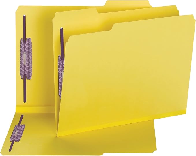 Smead Pressboard Fastener File Folder with SafeSHIELD Fasteners, 2 Fasteners, 1/3-cut Tab, 2" Expansion, Letter Size, Yellow, 25 Per Box (14939) (Pack of 5) by SMEAD