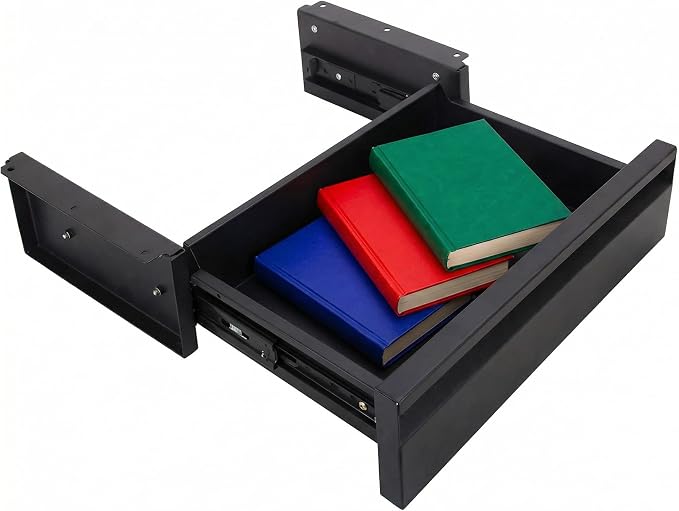 POPMOON 13.8 inch Under Desk Drawer, Steel Pull-Out Storage Organizer | Under Table Drawer with Smooth Slide Rails, Carbon Steel Undermount Drawer, Black Powder Coated, Hold 33 Lbs by POPMOON