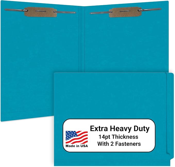 Teal File Folders, Doctor Stuff, Letter Size Reinforced End Tab Folder with 2" Bonded Fastener on Inside Front and Back, 14 pt Stock, Carton of 250 by DoctorStuff