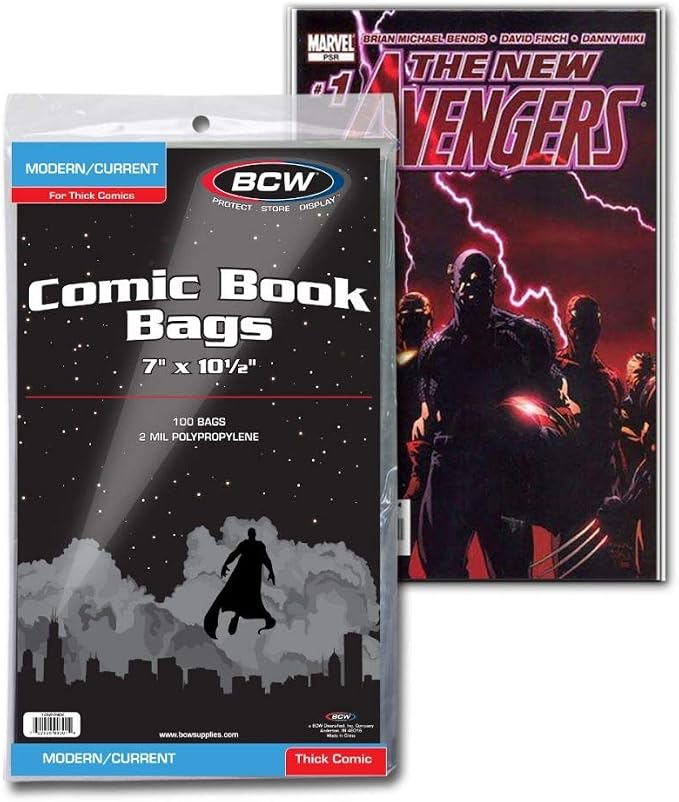 BCW Thick Current/Modern Comic Bags - Bulk Pack of 1000 ct | Acid-Free Modern Comic Bags for Current Issues | Exterior 6 7/8 x 10 1/2 inches | Crystal Clear Protection for Your Comic Collection by Unknown