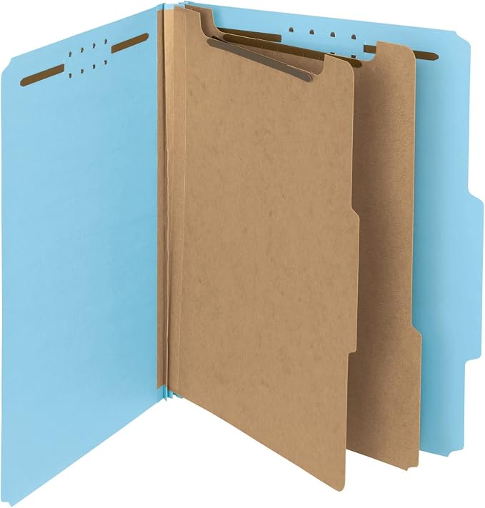 Smead Blue Classification File Folders for Documents, Letter Size, 2 Inch Expansion, 2 Dividers, Durable Pressboard for Legal and Office Files, Blue, 10 Pack (14021) by SMEAD