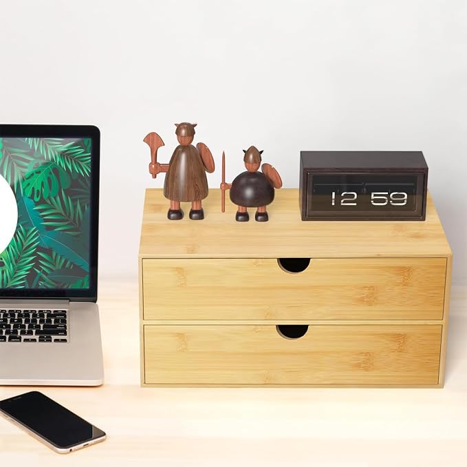 Neando Bamboo Desk Organizer with 2 Drawers, Wooden Countertop Drawers Organizer, Tabletop Storage Organization Box for Office & Home, No Assembly Needed - Image 5
