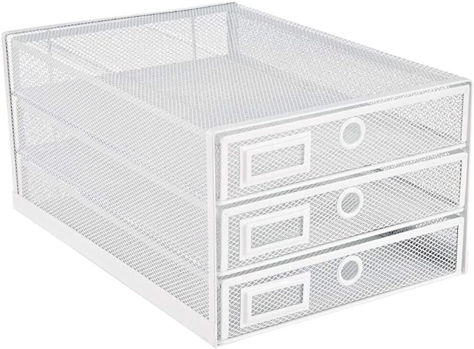 Annova Desk Organizer Wire Mesh 3 Tier Sliding Drawers Paper Sorter/Multifunctional/Premium Solid Construction for Letters, Documents, Mail, Files, Paper, Kids' Art Supplies (White) by LivingNecessities