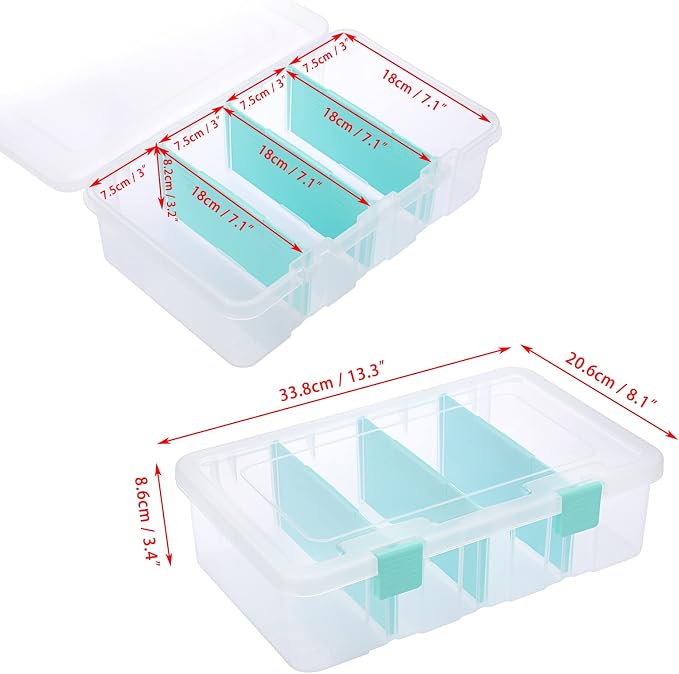 BTSKY Clear Plastic Dividing Storage Box with 4 Compartments Adjustable Storage Bin with Lid Plastic Craft Storage Container Multipurpose Sewing Box Art Supply Organizer, 13.3x8.1x3.4 Inches | 13.3x8.1x3.4 Inches Adjustable Storage Bin with Lid Plastic... - Image 3