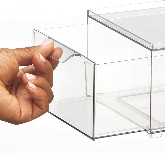 mDesign Plastic Bathroom Organizer Bin w/Pull Out Drawer - Slim Stackable Storage Container for Bathroom Accessories - Perfect for Organizing Bathroom Cabinet - Lumiere Collection - 8 Pack - Clear - Image 6