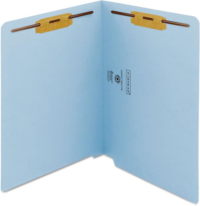 Smead End Tab Fastener File Folder, Shelf-Master® Reinforced Straight-Cut Tab, 2 Fasteners, Letter Size, Blue, 50 per Box (25040) - Image 3