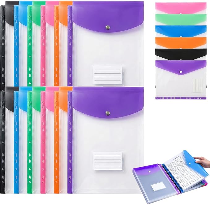 11-Hole Expanding File Pockets Assorted Colors, Folder for Binder to Help Organize Documents, Receipts, Notes and Paperwork While Keeping Files Neatly Separated，12PCS-B by Unknown