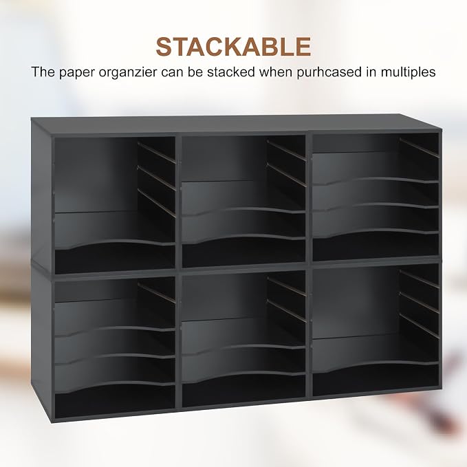 EMERIT 4-Tier Adjustable Paper Organizer, Large Capacity Book Shelf for Textbooks/Magazines/Office Files, Wooden Dividers, 7 lbs per Shelf, Black - Image 5