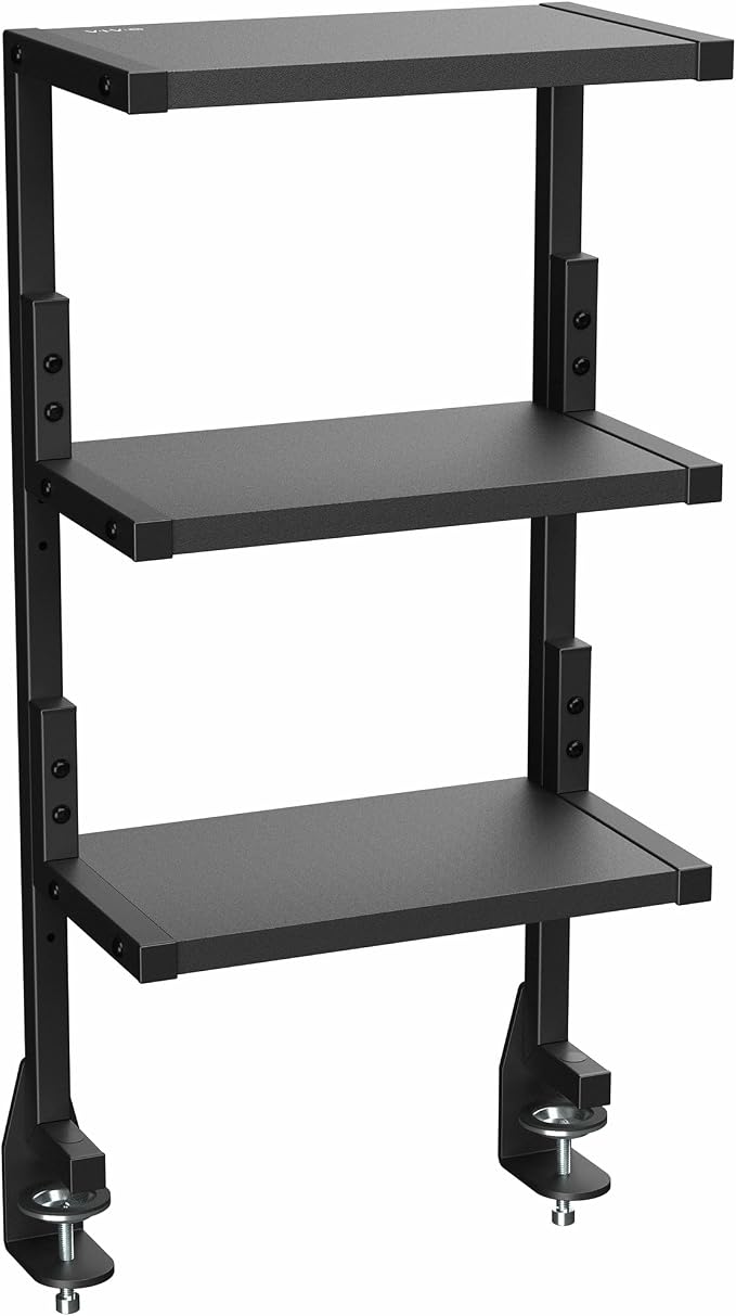 VIVO Clamp-on 13 inch Above or Below Desk 3-Tier Shelving Unit for Table Accessories, Gaming Devices, and More, Storage Tray, Desktop Organizer, Black, STAND-SHELF3C by Unknown
