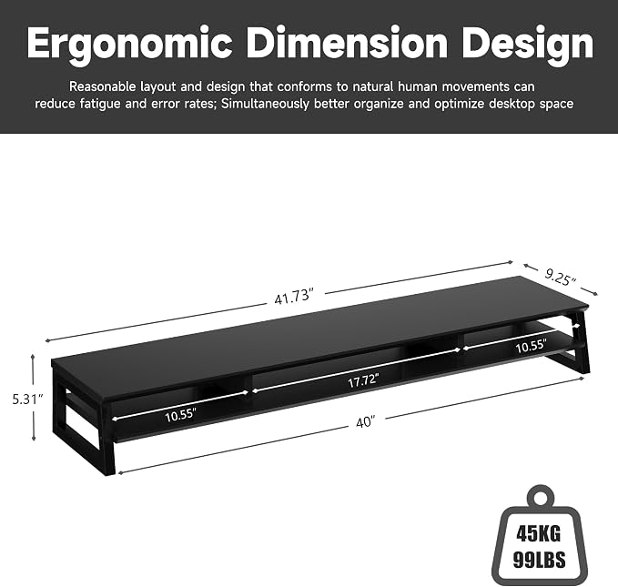 Dual Monitor Stand Riser for Desk, 41.7 Inch Large 2 Tier Computer Monitor Stand for 2 Monitors, Desktop Storage Organizer Shelf with Keyboard Space for Laptop PC Printer, Black - Image 6