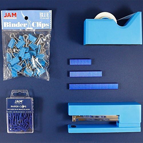 JAM PAPER Office Starter Kit - Blue - Stapler, Tape Dispenser, Staples, Paper Clips & Binder Clips - 5/Pack - Image 3