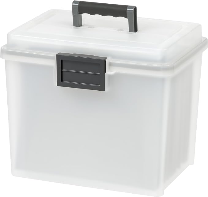 IRIS USA WeatherPro Portable File Box Organizer, 19 Qt. Pearl | Store and transport letter size files, documents and records with weather resistant protection and secure latching by IRISUSA