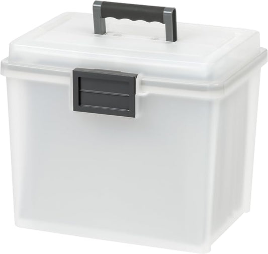 IRIS USA WeatherPro Portable File Box Organizer, 19 Qt. Pearl | Store and transport letter size files, documents and records with weather resistant protection and secure latching by IRISUSA