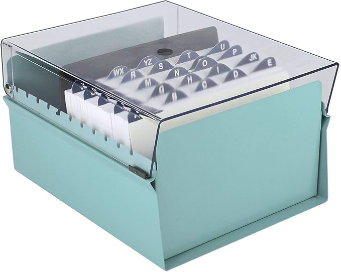 Acrimet 5 X 8 Card File Holder Organizer Box Metal Base Heavy Duty (AZ Index Cards and Divider Included) (Green Color with Clear Crystal Plastic Lid Cover) | With A-Z Index & Non-Slip - Image 2