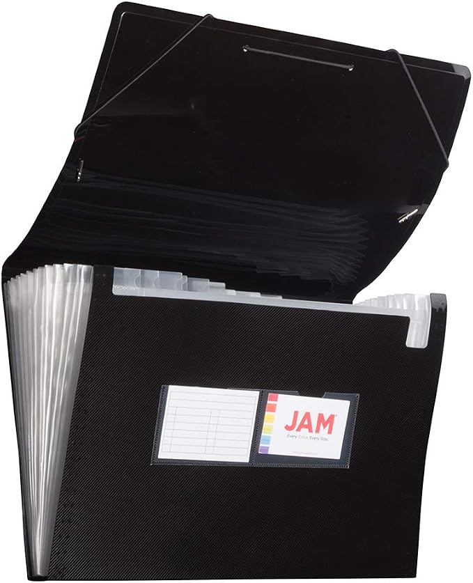 JAM PAPER Accordion Folders - 13 Pocket Plastic Expanding File - Legal Size - 10 x 15 - Black - Sold Individually by JAMPaper