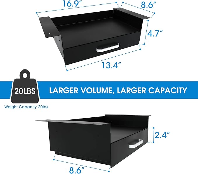 GOME Under Desk Drawer Storage with Laptop/Book/Folders Shelf, Double Layer Easy Slide-Out Undermount Drawer Organizer with Ball Sliding Track for Home Office Sit-Stand Workstation - Image 2