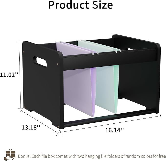 Bamboo Hanging File Organizer, Desktop File Box, Open Top, 1 Pack, Black | Open-Top Access, 2 Hanging Folders Included, Letter & Legal Files, Sliding Rails, Reinforced Handles, Easy Assembly - Image 2