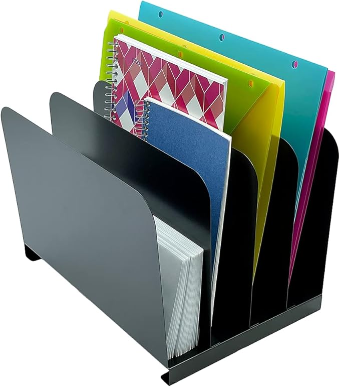 Huron Vertical 4 Slot Steel Desk Organizer/Sorter, Black by Huron