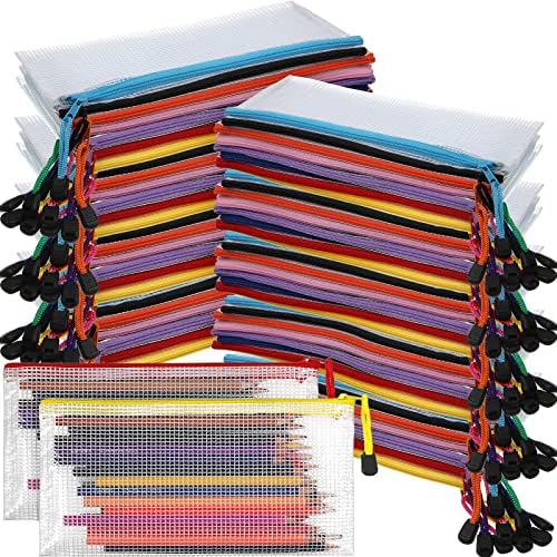 Mimorou 100 Pcs Mesh Pencil Pouch Bulk, Clear Organizer Bags,Fresh Color by Mimorou