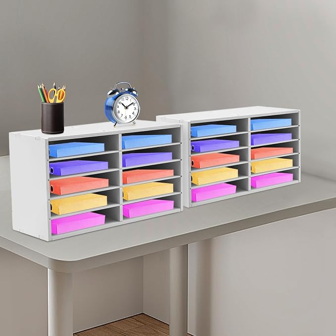 2 Pack 10-Slot Desktop Paper Storage Cabinets File Organizer | Sturdy Waterproof PVC Construction | Quick Easy Assembly | Smooth Burr-Free Edges | Anti-Slip Pads | Multi-Scenario Use - Image 3