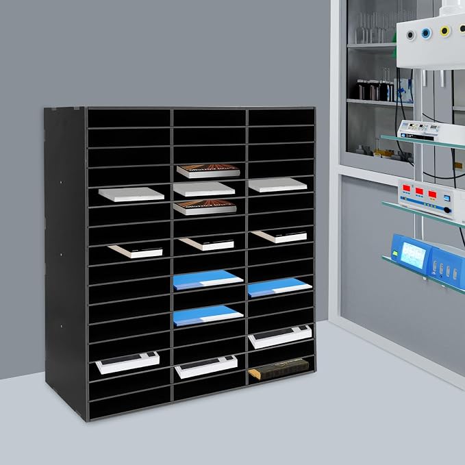 Literature Organizer,Desktop File Sorter Mail Center,Paper Storage Cabinet with 48 Slots Compartments,Suitable for Home School Office (48 Slots Black) - Image 3