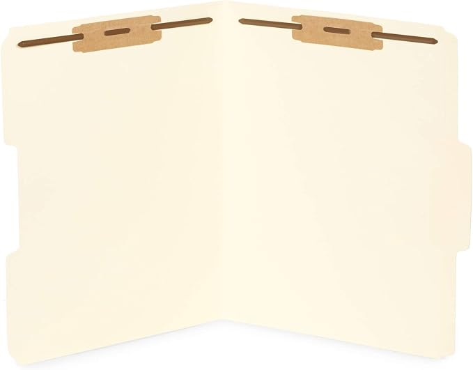 Blue Summit Supplies 50 Manila Fastener File Folders, Letter, 2 Prong | Durable 11pt manila paper, letter size, 1/3 cut reinforced tabs, bonded 2 prong fasteners, medical and office files by BlueSummitSupplies