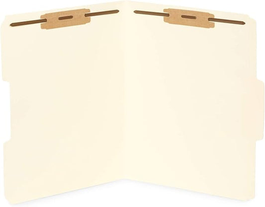 Blue Summit Supplies 50 Manila Fastener File Folders, Letter, 2 Prong | Durable 11pt manila paper, letter size, 1/3 cut reinforced tabs, bonded 2 prong fasteners, medical and office files by BlueSummitSupplies