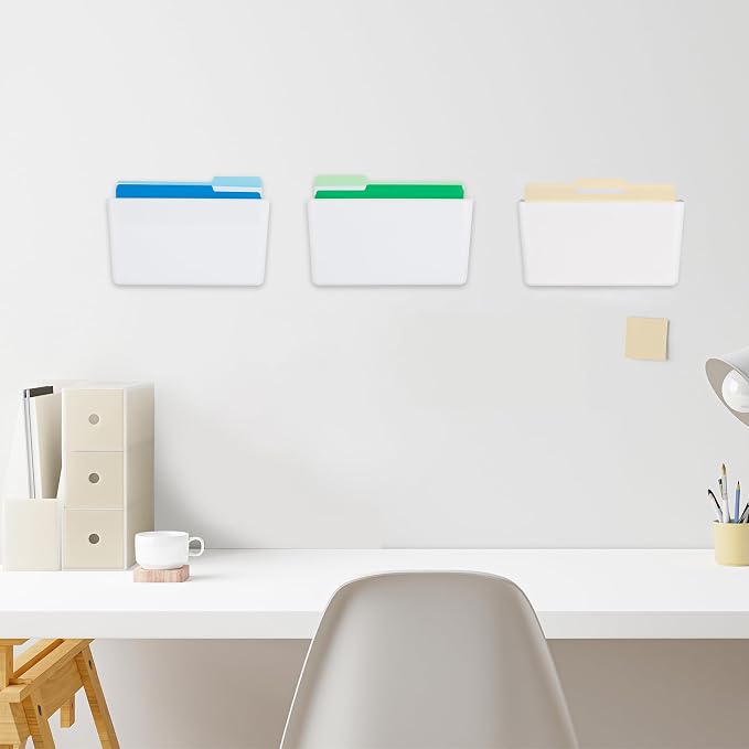 3 Pack White Plastic Single Pocket Hanging File Organizer, Wall Mount Paper Mails Magazines Holder, Mounted Folder Bins for Office School and Home, 12.99x4.13x7.48 inches - Image 4