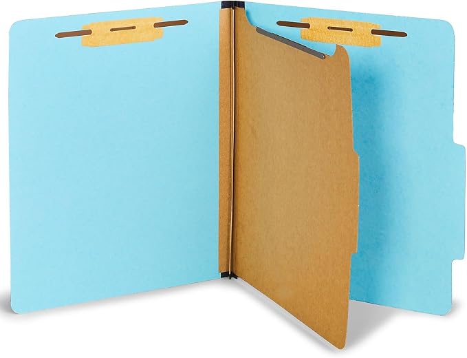 Staples Pressboard Classification Folder, Letter Size, 1 Divider, 2/5‑Cut Top Tab, Light Blue, Durable Construction, 20/Box by Staples