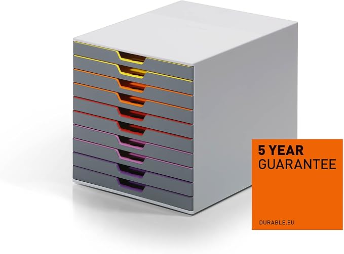 Durable Varicolor 10 Drawer Unit - Gray Desktop Drawer Set with 10 Color Coded Draws - Letter to Folio Size Files - Perfect for Storing Documents and Paper Work - Image 4