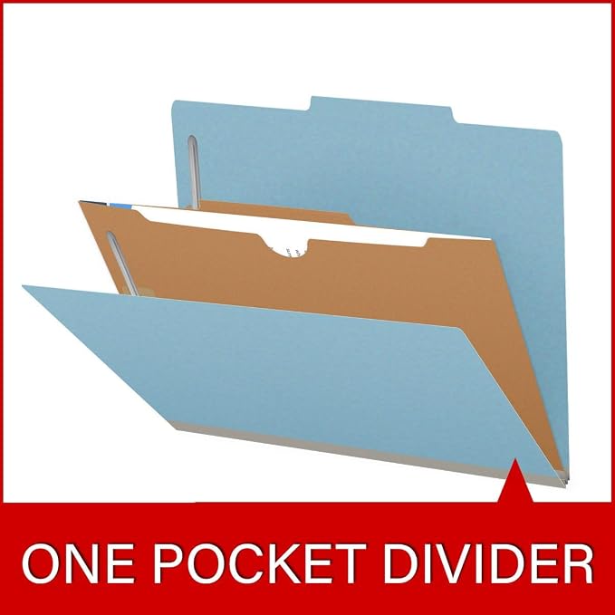 25 Pt. Pressboard Classification Folders, 2/5 Cut ROC Top Tab, Letter Size, 1 Pocket Divider, Light Blue (Box of 10) - Image 8