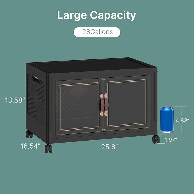 336QT Lockable Storage Bins with Lids - Stackable Storage Cabinet with Doors and Wheels, Collapsible Plastic Organizer and Containers for Bedroom Dorm Office Garage, 3 Pack Cubes | Stackable Organizer with Doors & Wheels, Foldable Containers for Bedroo... - Image 7