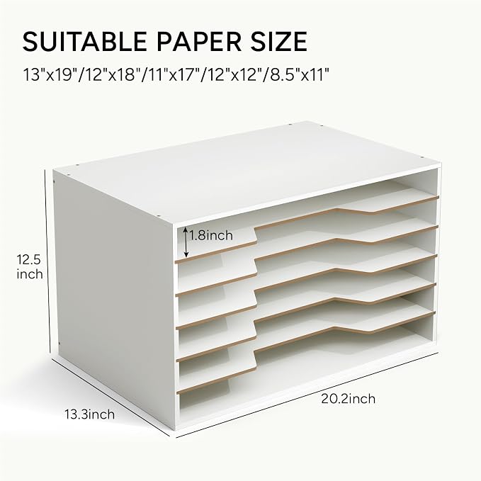 12x18 Construction Paper Organizer, 6-Tier Literature Organizer | Larger Size Wooden Desktop File Organizer for Home and Classroom, Stackable and Adjustable Paper Sorter for Office - Image 3