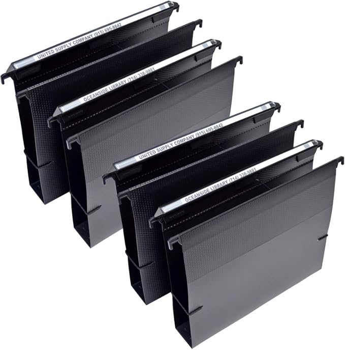 Ultimate Office MagniFile 2" Box-Bottom Hanging File Folders, Set 4 Black | Extra-capacity letter size + bungee for bulky files. 11" Magnified Lens DOUBLES The Size of File Titles to FIND FILES FAST. by UltimateOffice