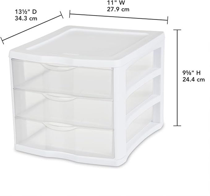 Sterilite ClearView Compact Stacking 3 Drawer Storage Organizer System for Crafting Supplies, Home Office, or Dorm Room, (16 Pack) - Image 3