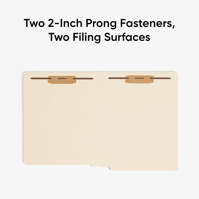Smead Heavyweight End Tab Fastener File Folder, Shelf-Master® Reinforced Straight-Cut Tab, 2 Fasteners, Letter Size, Manila, 50 per Box (34215) - Image 4