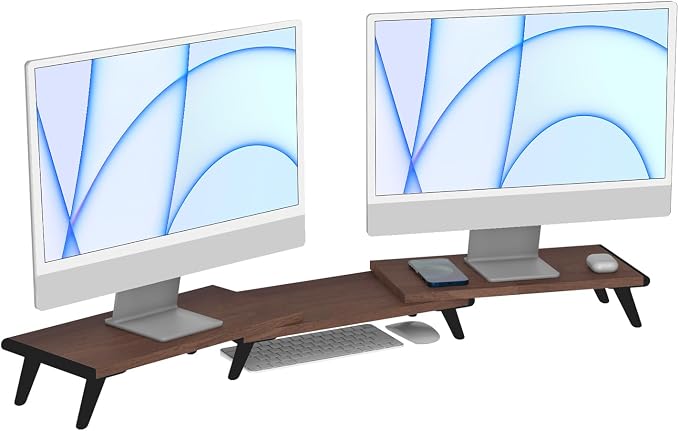 loukin Dual Monitor Stand Riser for Desk, 43.6"×8.2" Computer Stand, Brown | Supports 22 lb, No Installation Required, Water-Resistant Surface, Fits Laptops and Printers, Ergonomic Design by LOUKIN