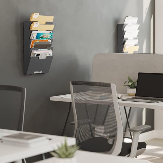 Wallniture Lisbon Metal Wall File Holder Organizer, 5-Tier File Folders Letter Size Magazine Holder and Office Decor, Gray - Image 3