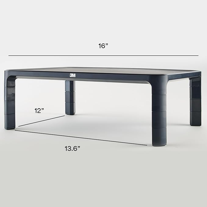 3M Adjustable Computer Monitor Stand, 16 in x 12 in x 13.6 in | Height Adjustable Monitor Riser For Desk, Office, Home With Underneath Storage Space, No Skid - Image 8