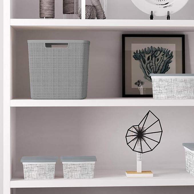 Curver Set of 4 Large Cube 17L Jute Decorative Plastic Organization and Storage Baskets - Perfect Bins for Home Office, Closet Shelves, Kitchen Pantry and All Bedroom Essentials, Grey - Image 3