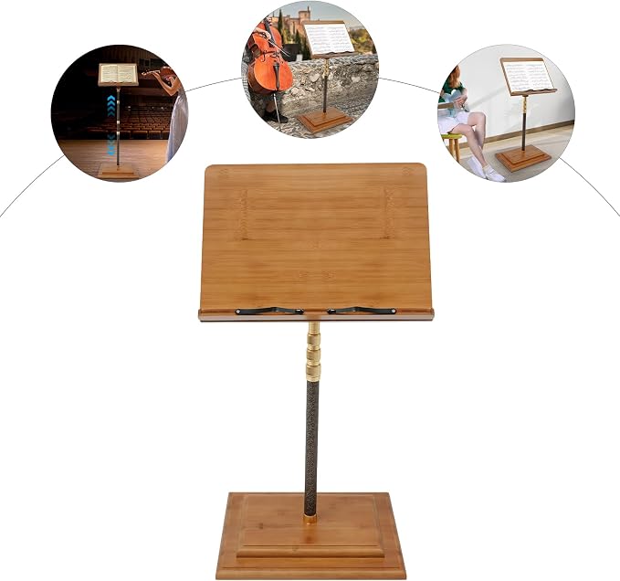 Sheet Music Stand & Desktop Book Stand, Rotatable Music Book Holder Stand,Wooden Portable Sheet Music Table Stand Height Adjustable from 27.5-59in with Book Stand Support, Carrying Bag - Image 6
