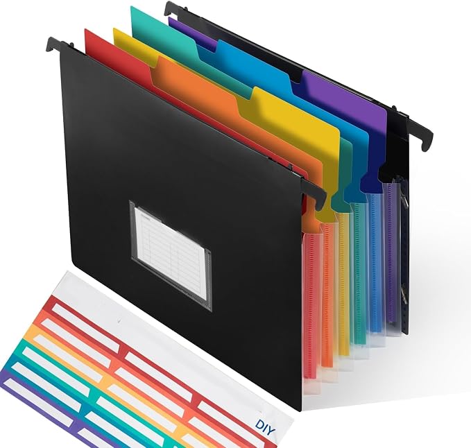 7-Pockets Hanging File Folder with Retractable Hooks for Filing Cabinet, 2 in 1 Expandable Accordion File Organizer with Elastic Band for File Frame or On-The-Go Use (1 Pcs) by TRANBOTrustBest