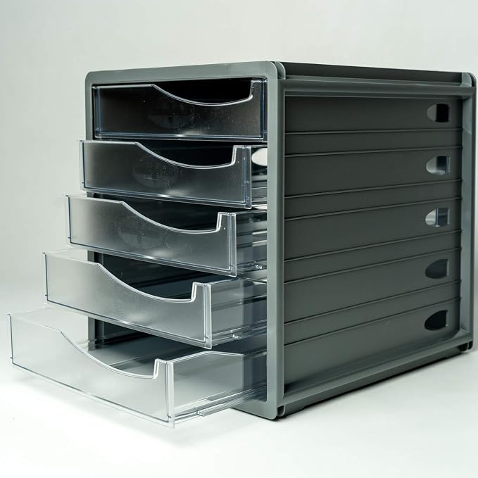 Rotho, Spacemaker, Drawer box/office box with 5 drawers, Plastic (PS) BPA-free, transparent/black, 33,5 x 28,5 x 32,0 cm - Image 4