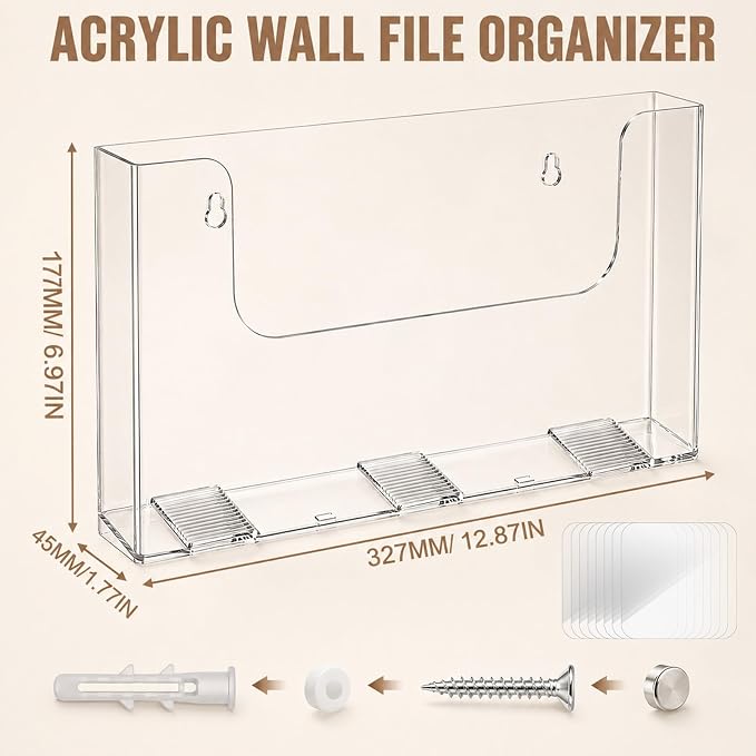 Ripeng 4 Pack Brochure Holder Wall Mount 11 x 8.5 Inch Clear Flyer Stand Acrylic Magazine Booklet Display Stand Plastic File Mail Literature Pamphlet Holder for Paper Organizer Rack Display Horizontal - Image 2