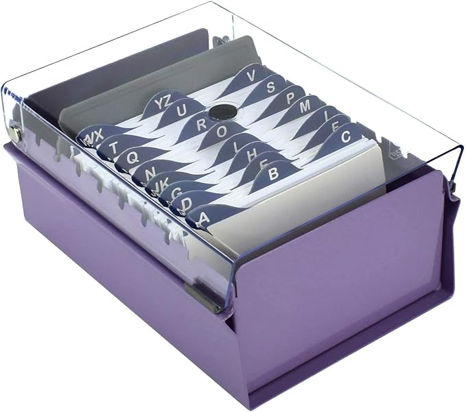 Acrimet 3 x 5 Card File Holder Organizer Box Metal Base Heavy Duty (AZ Index Cards and Divider Included) (Purple Color with Clear Crystal Plastic Lid Cover) - Image 4